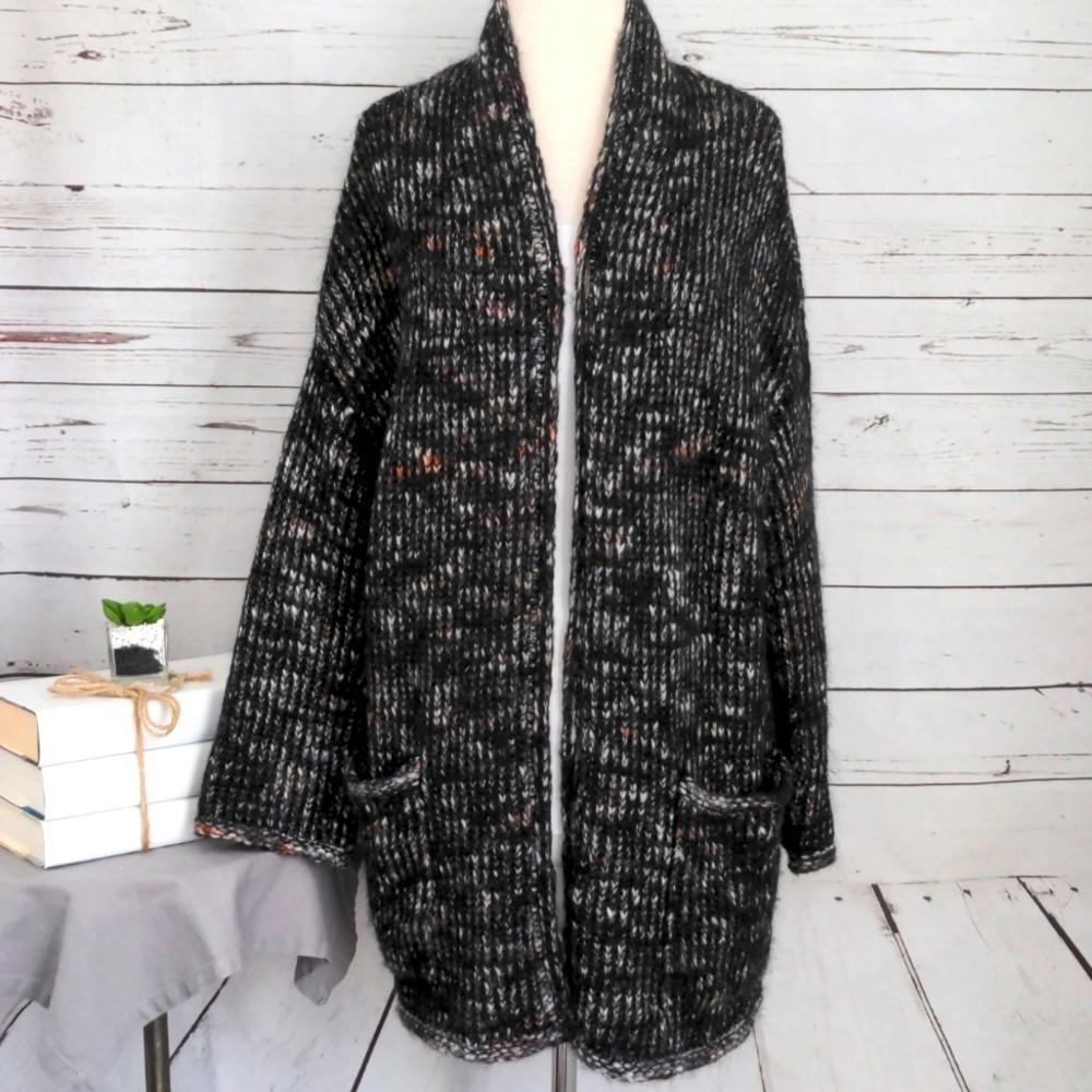 Express Black Multicolored Wool Alpaca‎ Long Cozy Cardigan One Size